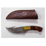 Damascus steel Gut hook knife with sheath