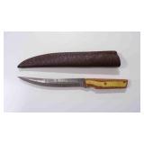 Damascus steel long fillet blade knife with sheath