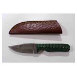 Damascus steel fixed-blade knife with sheath