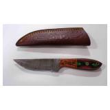 Damascus steel fixed-blade knife with sheath