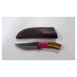 Damascus steel hunting blade knife with sheath