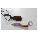 Miniature Damascus fixed-blade knife with sheath