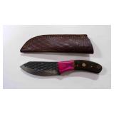 Damascus steel fixed-blade knife with sheath