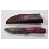 Damascus steel fixed blade knife with sheath