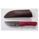Damascus steel fixed blade knife with sheath