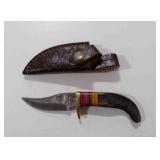 Damascus steel skinner knife with sheath