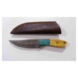 Damascus steel hunting knife with sheath