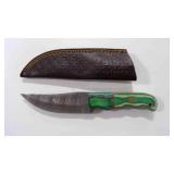 Damascus steel hunting knife with sheath