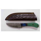 Damascus steel fixed-blade knife with sheath