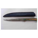 Damascus steel long fillet blade knife with sheath