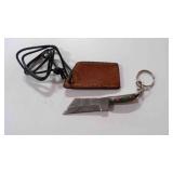 Damascus steel miniature cleaver knife w/sheath