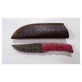 Damascus steel hunting knife with sheath