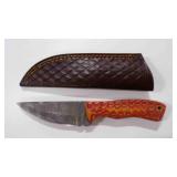 Damascus steel hunting knife with sheath