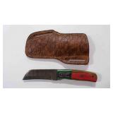 Damascus steel fixed-blade knife with sheath