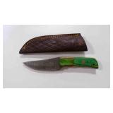 Damascus steel fixed-blade knife with sheath