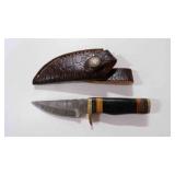 Damascus steel hunting knife with sheath
