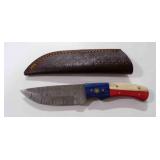 Damascus steel fixed blade knife with sheath