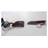 Miniature Damascus steel cleaver knife with sheath