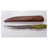 Damascus steel long fillet blade knife with sheath