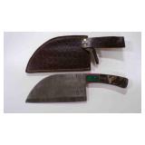 Damascus steel cleaver bladed knife with sheath