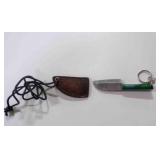 Miniature Damascus steel sheepsfoot blade w/sheath