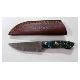 Damascus steel fixed-blade knife with sheath