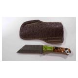 Damascus steel tanto bladed knife with sheath