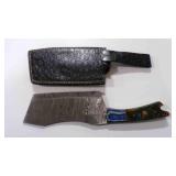 Damascus steel cleaver knife with sheath