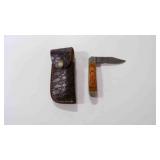 Damacus steel folding pocket knife with sheath