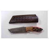 Damascus steel tanto bladed knife with sheath