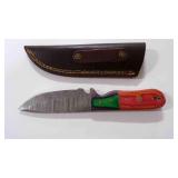 Damascus steel fixed-blade knife with sheath