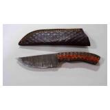 Damascus steel fixed-blade knife with sheath