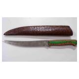 Damascus steel long fillet blade knife with sheath