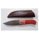 Damascus steel fixed-blade knife with sheath