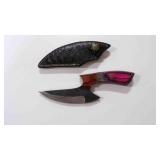 Damascus steel ulu knife with sheath