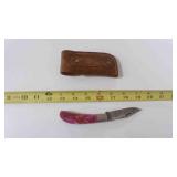 Damascus steel folding pocket knife with sheath