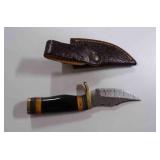 Demascus steel fixed-blade knife with sheath