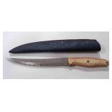 Damascus steel long fillet blade knife with sheath