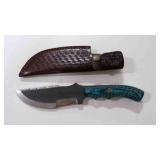Damascus steel fixed-blade knife with sheath