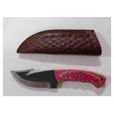 Damascus steel Gut hook knife with sheath