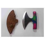 Damascus steel Ulu-style blade knife with sheath