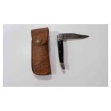 Damascus steel folding pocket knife with sheath