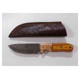 Damascus steel fixed blade knife with sheath