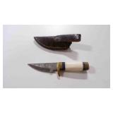 Damascus steel fixed-blade knife with sheath