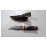 Damascus steel fixed blade knife with sheath