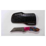 Damascus steel fixed-blade knife with sheath