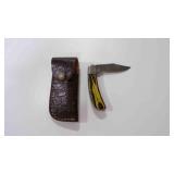 Damascus steel folding pocket knife with sheath