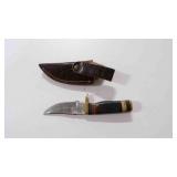 Damascus steel fixed-blade knife with sheath