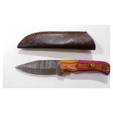 Damascus steel hunting knife with sheath