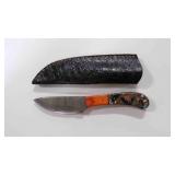 Damascus steel fixed-blade knife with sheath